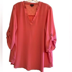 ZENOBIA Coral-Color Sheer Floral Lace Detail Blouse Woman’s Plus Size XXL